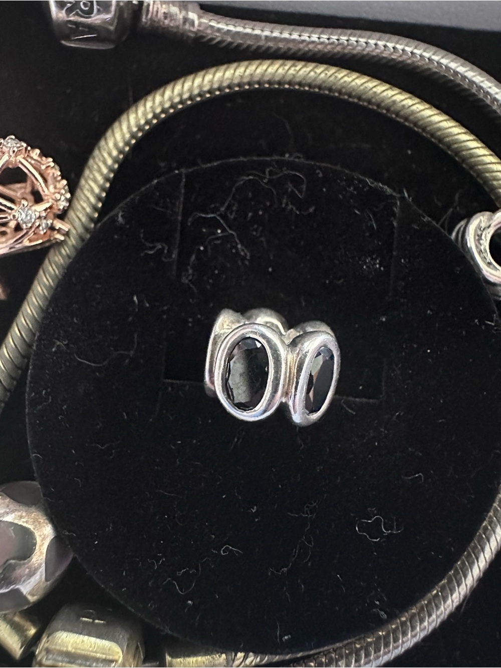 Sterling Silver Black stone Oval Charm Bead